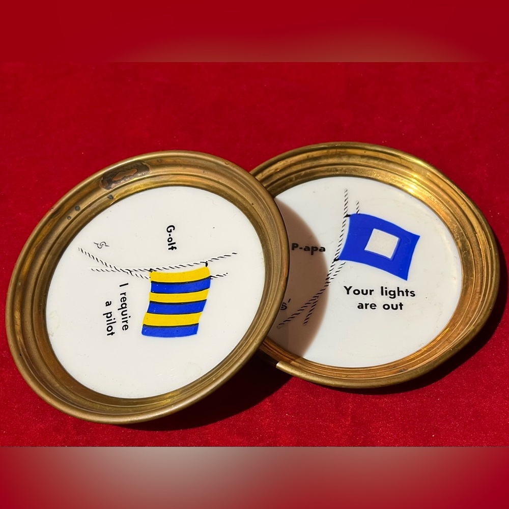Set of Two (2) Vintage Maritime Signal Flag Coasters